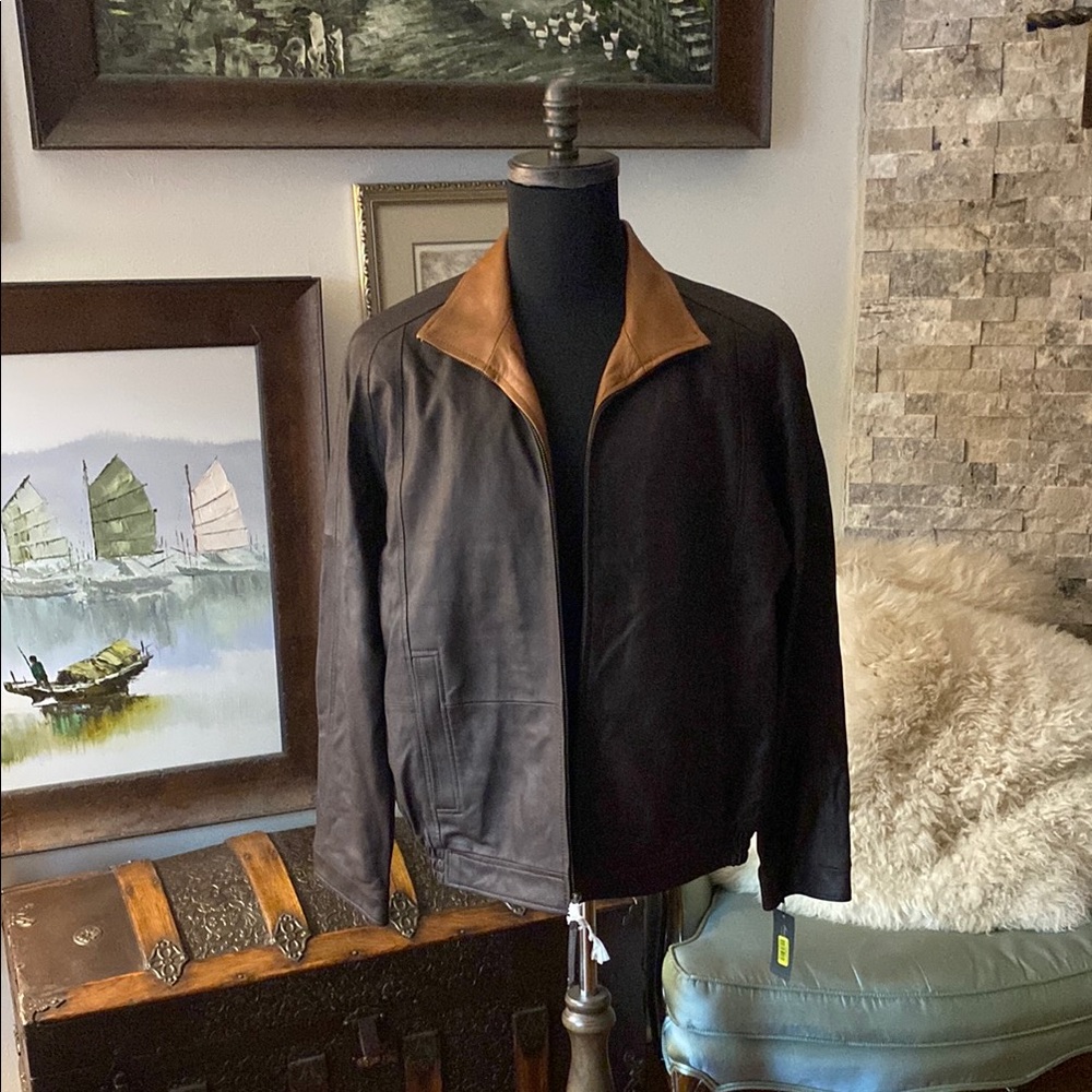 Daniel Cremieux Black and Brown Leather Jacket with Vintage Appeal